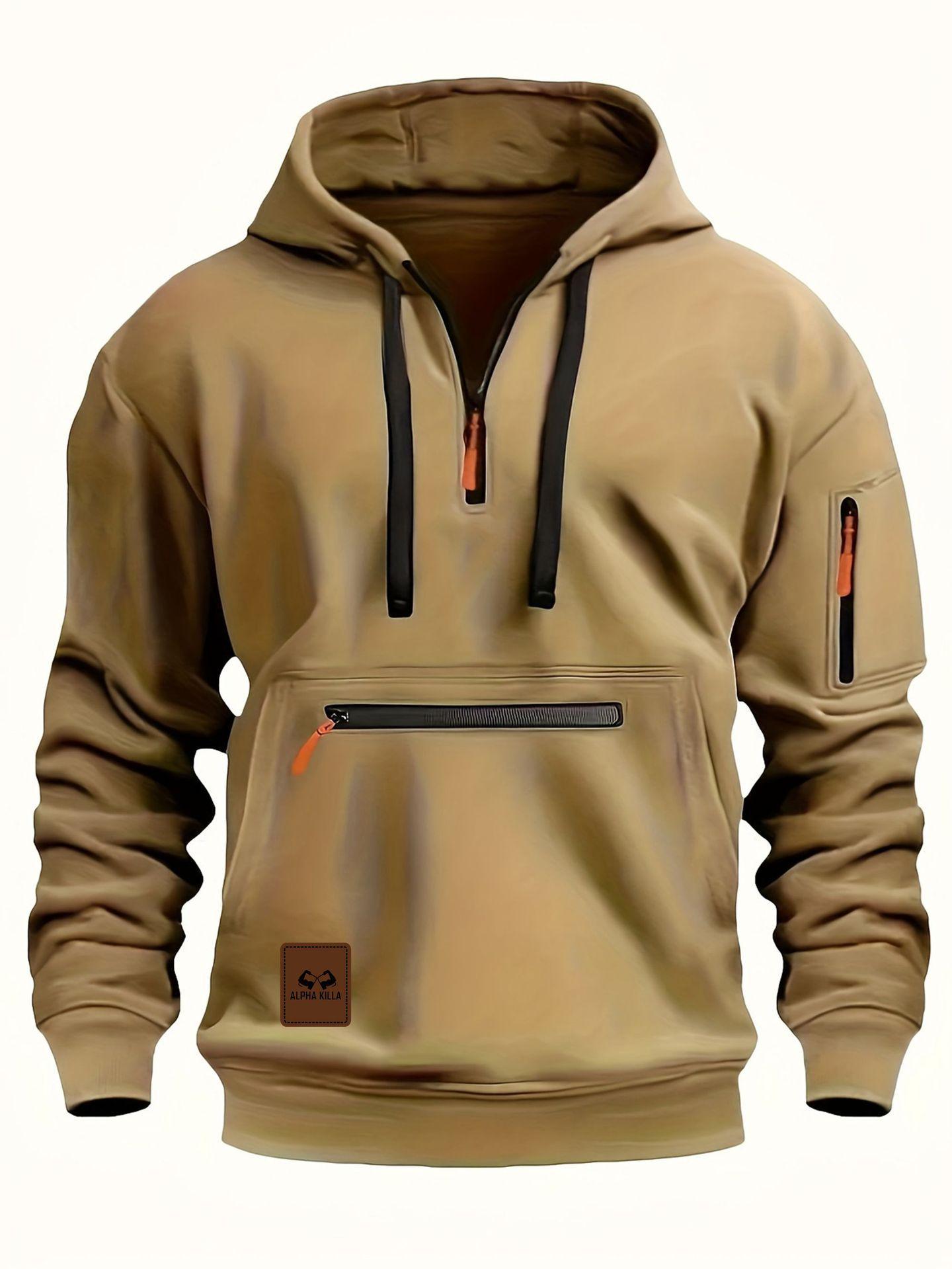 

Мужская водонепроницаемая толстовка с капюшоном на молнии с несколькими карманами - спортивная повседневная толстовка на осень/зиму XXXL верблюд