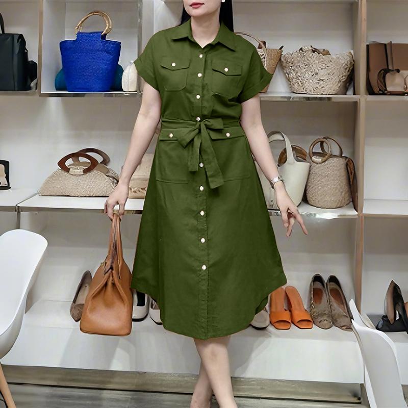 

Жіноча повсякденна літня сукня з коротким рукавом ZANZEA 5XL армія зелений колір