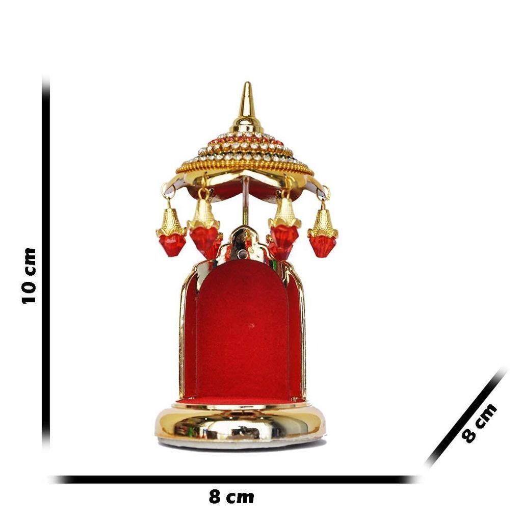 Decorative Stone Studded Umbrella Chhatra for Car Dashboard/Office Desk/Table/Home Decor Showpiece, Chatri Aasan for God Murt/Idol, Red