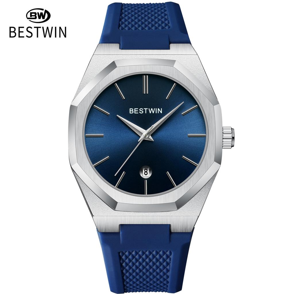BestWin Luxury Quartz Wristwatch Silicone Strap Reloj Hombre Sport Watch For Man Fashion Date Silicone Calendar Waterproof Clock