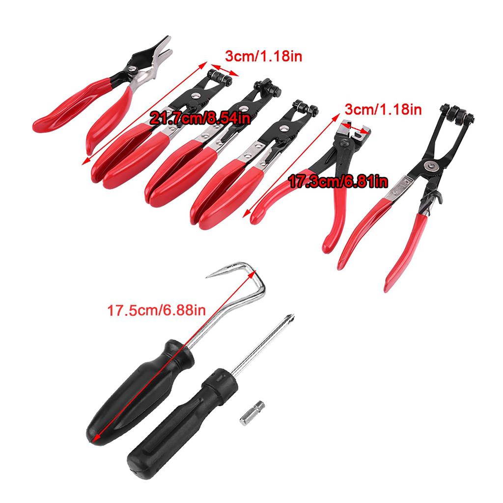 9pcs Flexible Hose Clamp Clip Plier Set Safe Durable Clamp with Swivel Jaw Flat Angled Band for Automotive Repair Tools