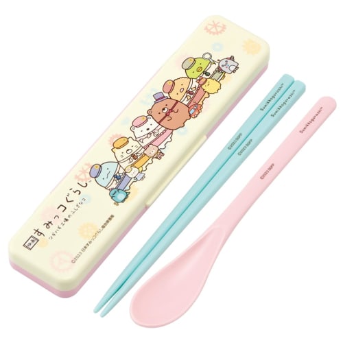 Skater Chopsticks and Spoon Combo Set, 18cm, Antibacterial, Bento Box, Adult Size, Silent Silicone Cushion, Made In Japan, Sumikko Gurashi Movie 3, CC