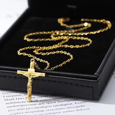 Klassische 316L Edelstahl Anhänger Halsketten für Damen Herren Hohe Qualität 18K Vergoldung Nicht Verblassend Kirche Metall Halskette