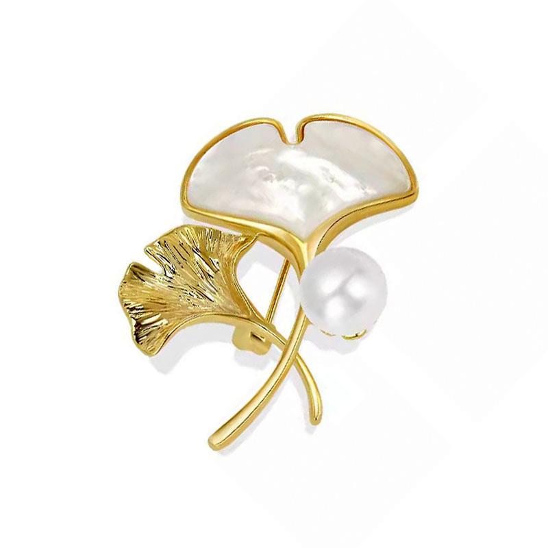 

Модная брошь из гинкго билоба, жемчужный корсаж, антибликовая пряжка, изысканные аксессуары для костюма