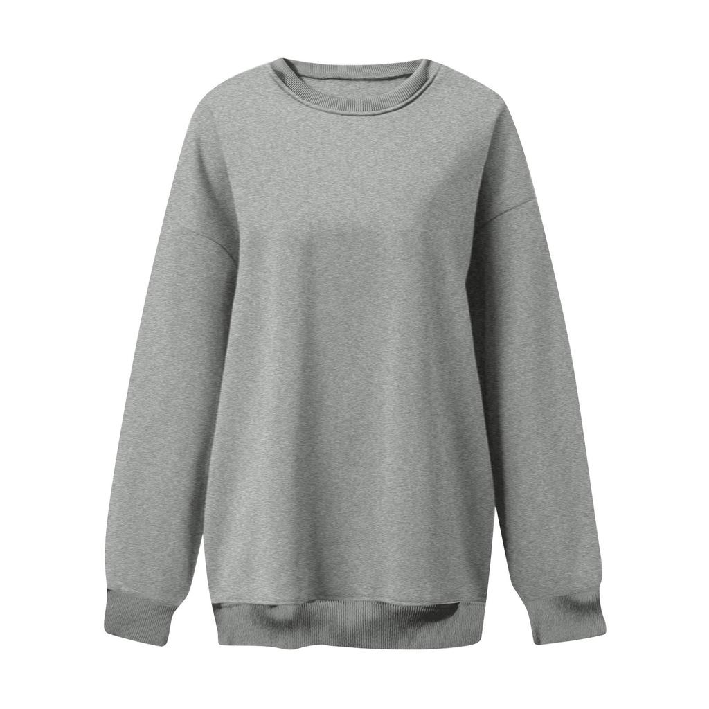 Women's Fashion Color Round Neck Long Sleeve Loose Pullover Sweatshirt Top