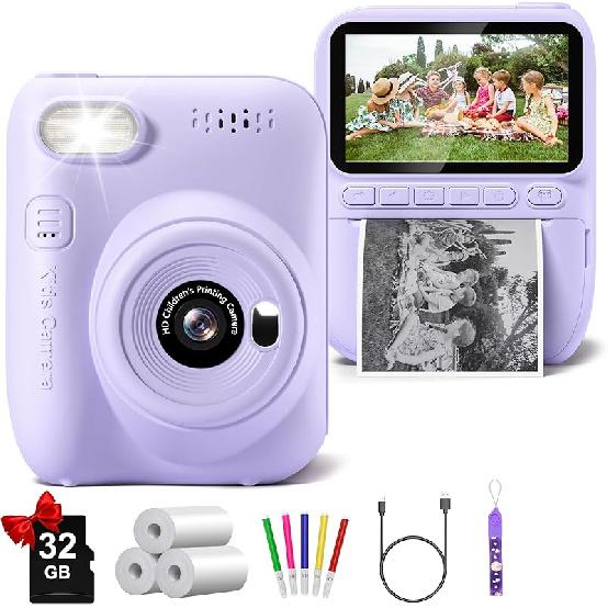 Instant Print Camera for Kids, 3.0" HD 32MP Kids Camera 1080P with 3 Rolls of Printer Paper, Birthday Gifts Toy for 3-12 Year Old Girls Boys with