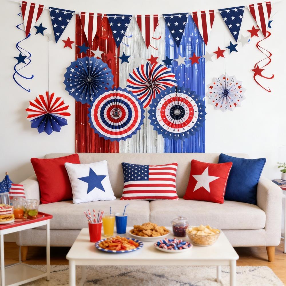 4th of July Decorations Set Independence Day  Memorial Day Decor USA Flag Balloons Paper Fans Balloon Party Decoration