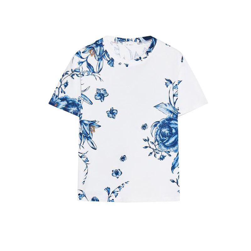 Summer New Product Women's Clothes French Straight Cotton Silm Print Round Neck Short Sleeve T-shirt Top 0264335