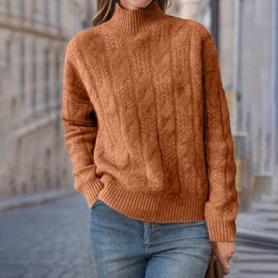 Women's Retro Cable Knit Sweater - 2024 Autumn/Winter, Thickened, Half High Neck, Solid Color.