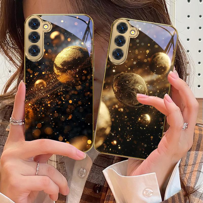 Goldenes Universum Modell für Samsung Galaxy S20 FE S21 S22 S23 Plus S24 Ultra 25Ultra S21+ S9+ S22Plus Goldene Glas Handyhülle