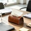 Multipurpose Storage Case PU Leather Tissue Box Foldable Retro Style Holder Dining Room Organizer Decorative Desktop Organizer for Office Desk Home