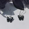 Retro Gothic Black Drip Glaze Butterfly Sliver Color Skull Embossment Pendant Dangle Earrings for Women Halloween Party Jewelry
