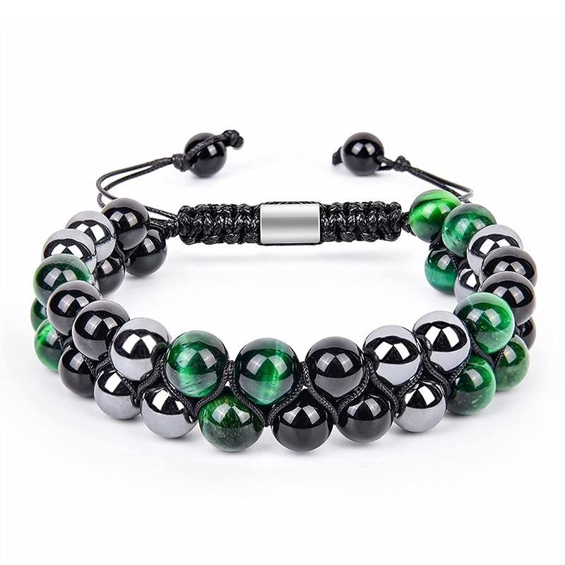Men's Adjustable Yoga Bracelet with Natural Tiger Eye & Agate Stones