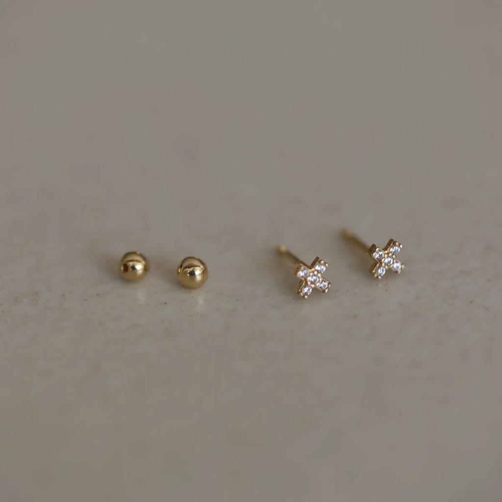 18K Gold Plated 925 Sterling Silver Mini Cross Screw Stud Earrings - Sleep-Friendly, Versatile for Daily Wear