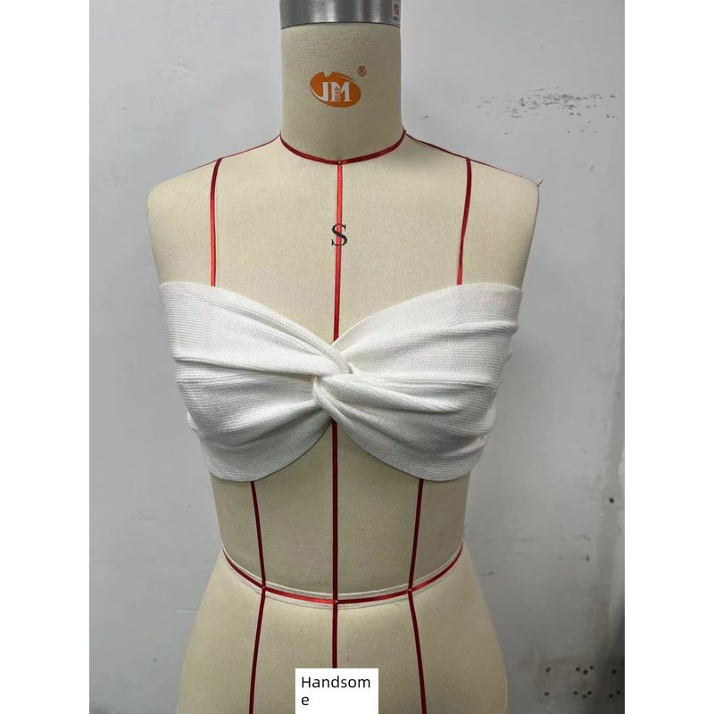 

European and American New Solid Sexy Knitted Twisted Tube Top Top Sexy Knitted Chest Wrap Top White S
