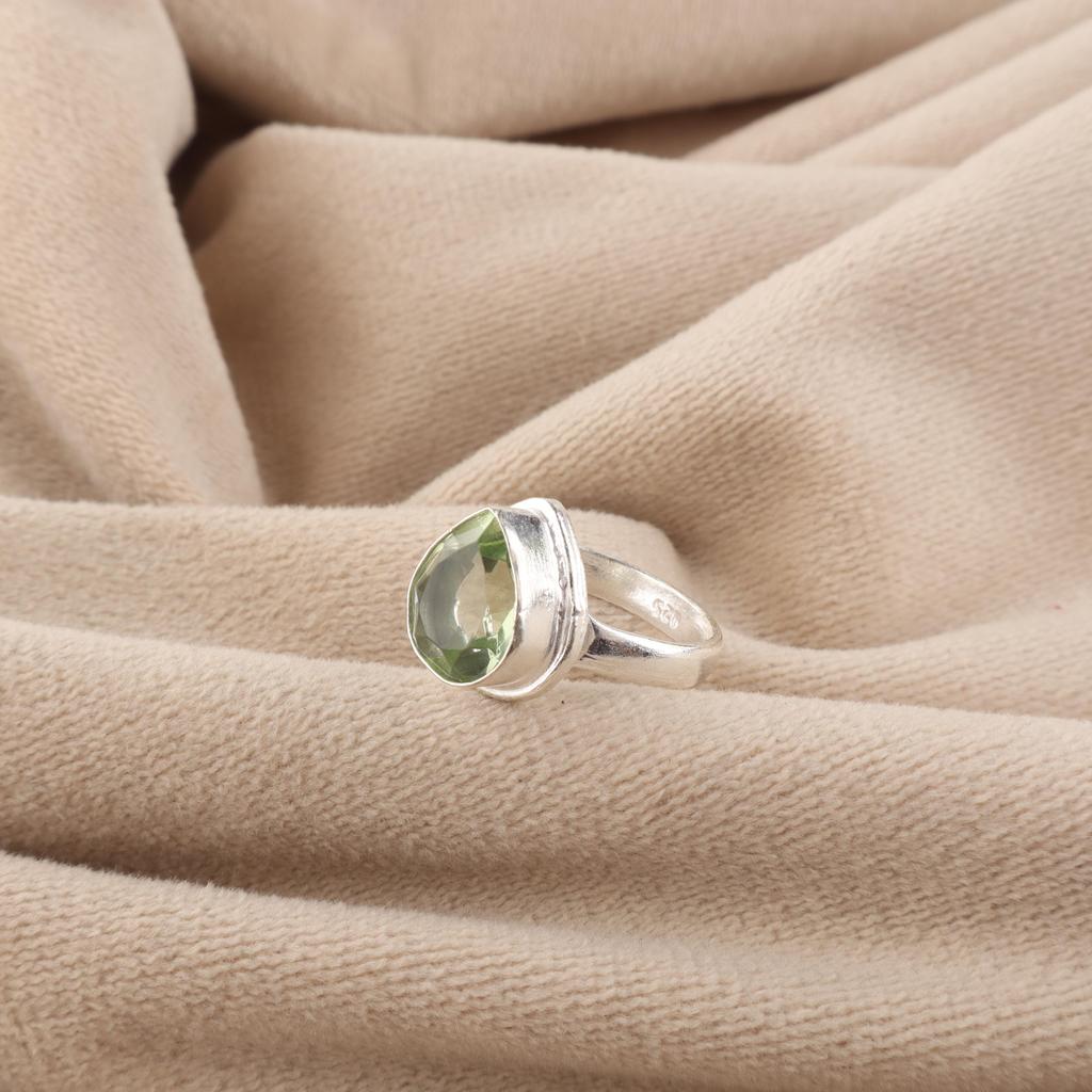 Green Amethyst Gemstone 925 Sterling Silver Designer Jewelry Women Ring Gift For Mother RR-76-15