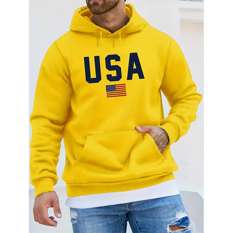 New American Flag USA Print Hoodie Men Woman Round Neck Hoodies Hooded Sweatshirts Harajuku Pullovers Tracksuit Unisex Clothing