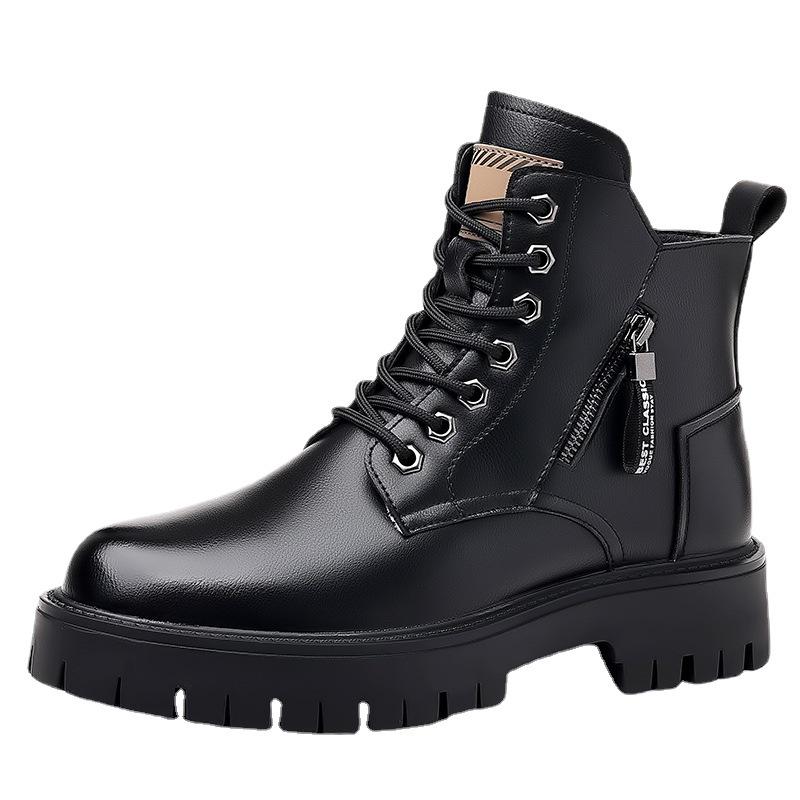 Men's Winter High-Top Cotton Snow Boots with Warm Velvet - Casual Leather Martin Boots