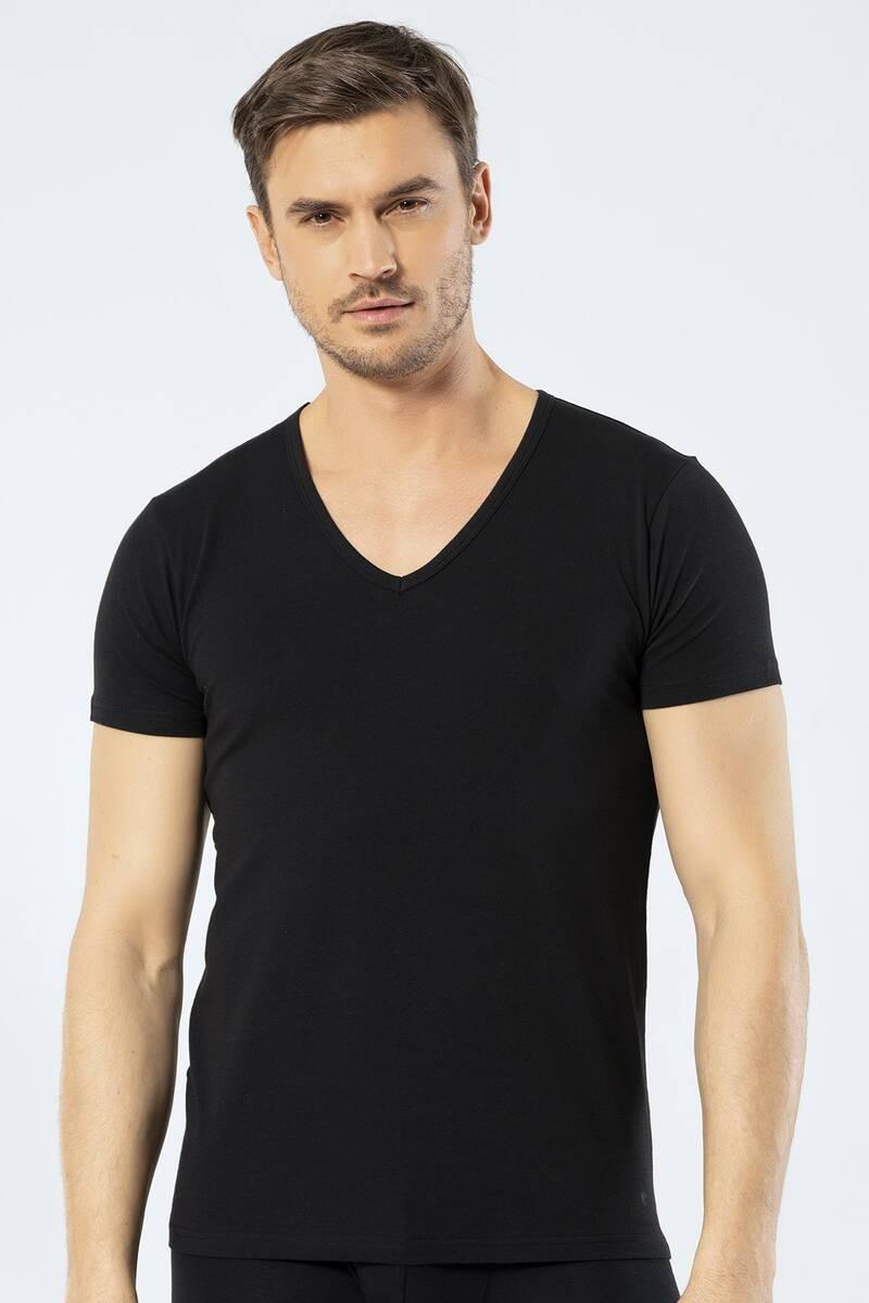 

Cacharel Men s Deep V-Neck Lycra T-shirt Black