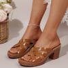 Thick Heel Slippers Women's 2025 New Summer Foreign Trade Fashion Hollow Fish Mouth Word Women's High Heel Cool Slippers Women