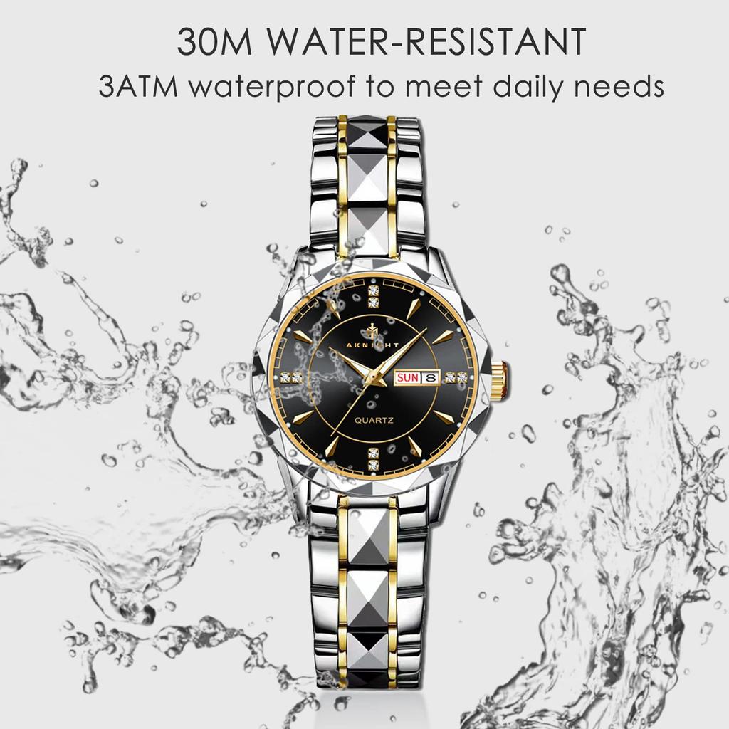 AKNIGHT Men's Watch, Anti-Reverse Bezel, Analog Watch, Stylish Watch, Crystal, Easy-to-Read, Luminous, Wristwatch, Stainless Steel Band, 30m Water