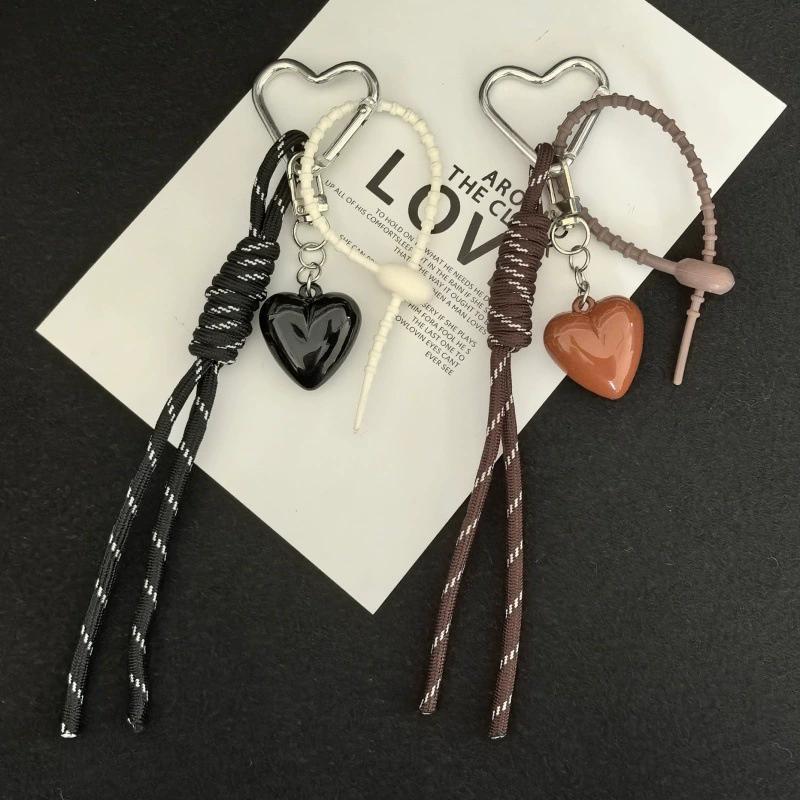 Fashionable Heart Leather Rope Keychain Cherry Bow Y2K Mobile Phone Lanyard Handmade Bag Pendant Ornaments Gifts