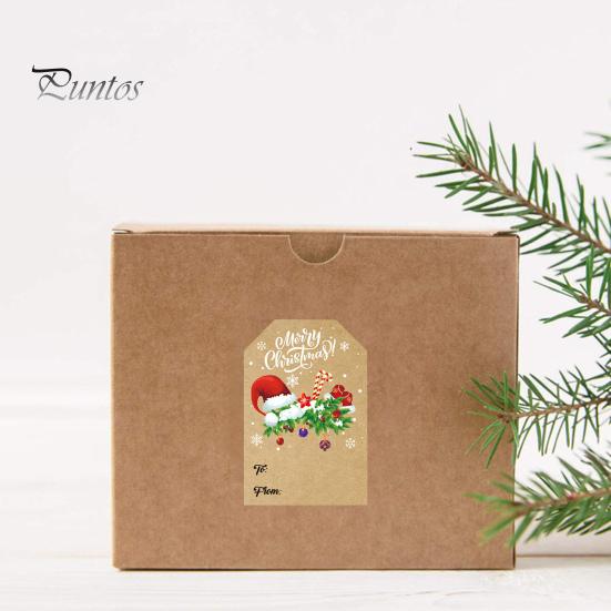 250Pcs/Roll Christmas Gift Tags Stickers Self-Adhesive Kraft Paper Clear Printed Pattern Fade-resistant Xmas Decals