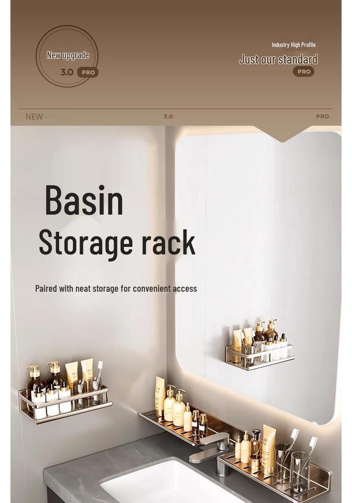 No-Drill Wall-Mounted Bathroom Shelf for Mirror, Faucet, and Vanity