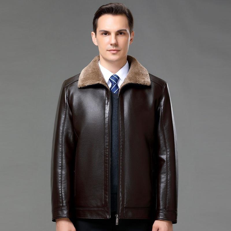 Lederjacke Herren Herbst und Winter Pelz All-in-One Herren Kurzarmjacke warm plus Samt Herren Lederjacke mittleren Alters