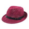 Summer Women's Knitted Mesh Breathable Curled Jazz Hat Leather Belt Panama Hat