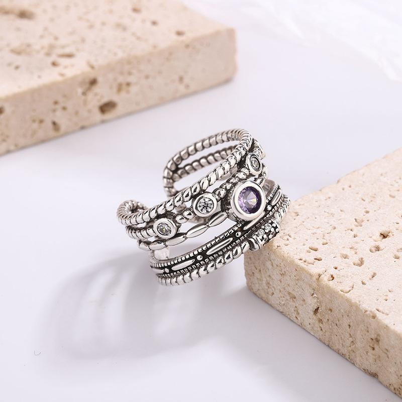 

Европейское и американское ретро многослойное кольцо с фиолетовым бриллиантом и цирконом, Глаз дьявола, Микки, Модное витое милое открытое кольцо opening adjustable