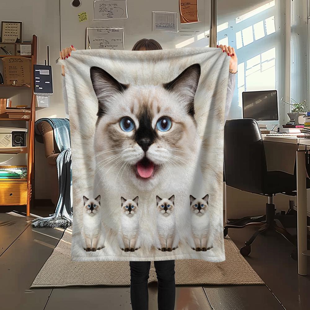 1Pc Lion Cat Himalayan Print Flannel Blanket, High quality Comfortable for All Seasons, Home Decor, Warmth and Comfort, Perfect for Gifts