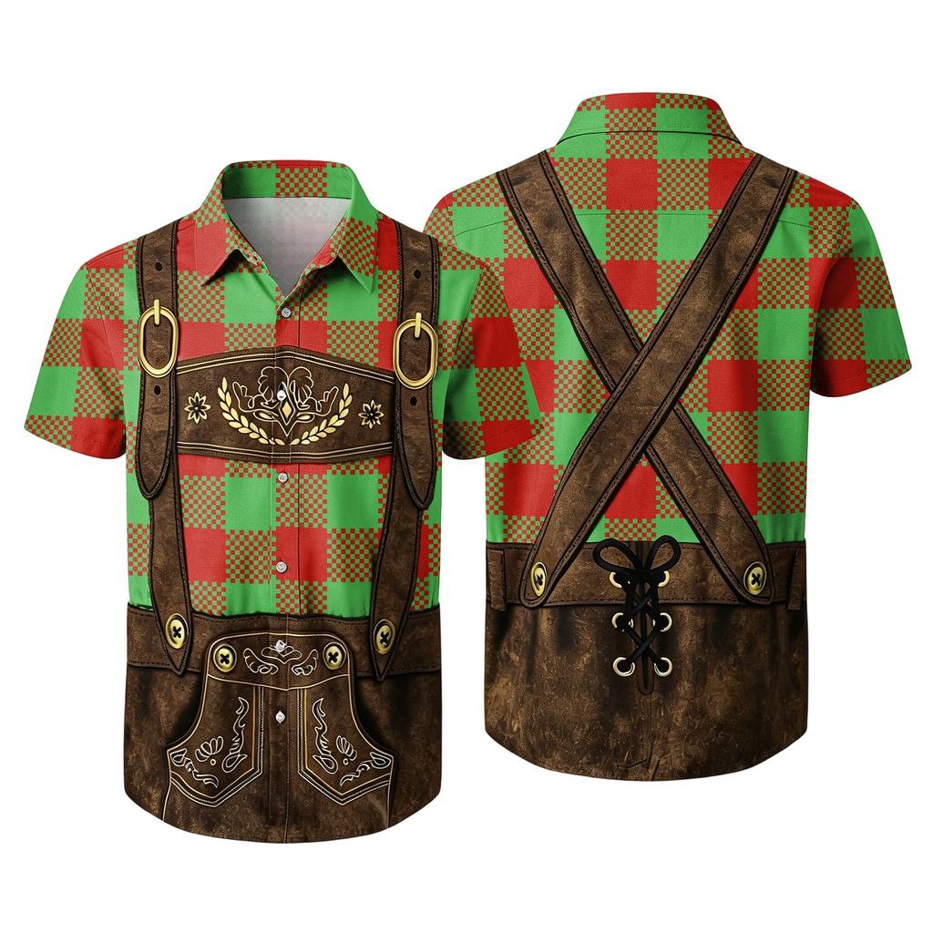 Men’s Short Sleeve Button Down Shirt with Vintage Festival Inspired Print Relaxed Fit Casual Party and Everyday Top