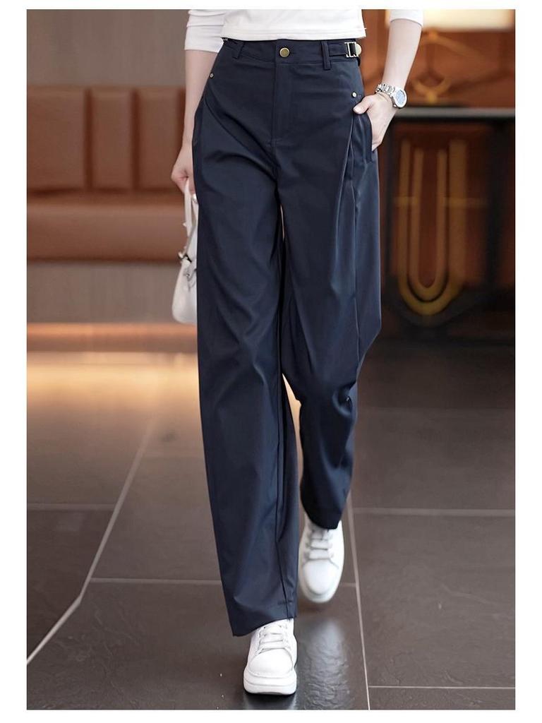 Women's Retro Casual Wide-Leg Cargo Pants - 2026 Spring/Autumn High-Waisted, Slimming, Floor-Length Banana Pants