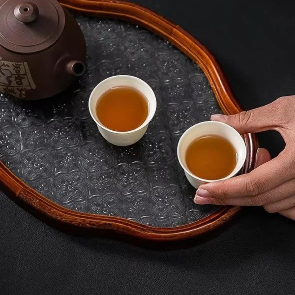 Elegant Oval Oval Glass Tea Set Multi-functional Glass Storage Box Wooden Wooden Tray Fruit Display