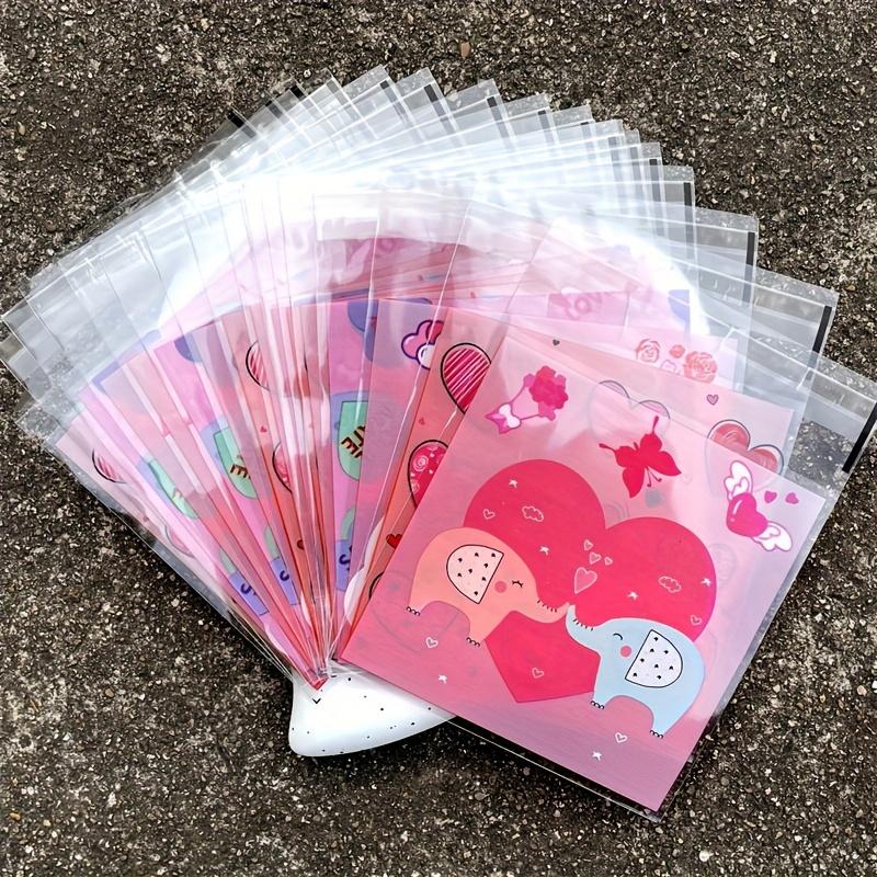 60pcs Romantic Heart Pink OPP Self-adhesive Bag Candy Small Gift Packaging Bag Couple Wedding Party Festival Gift Decoration Bag Supplies