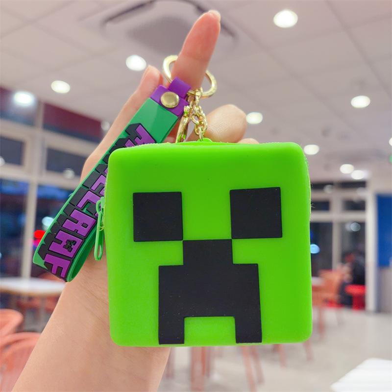 Square Minecraft Silicone Bag Keychain Children's Storage Bag Change Bag Children's Student Small Gifts