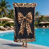 Leopard Print Bow Design Polyester Microfiber Beach Towel Is Highly Absorbent, Suitable for Swimming and Beach Outings