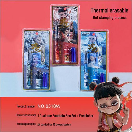 Naruto Cartoon Inkwell Fountain Pen Set - Cute Stationery for Kids & Students