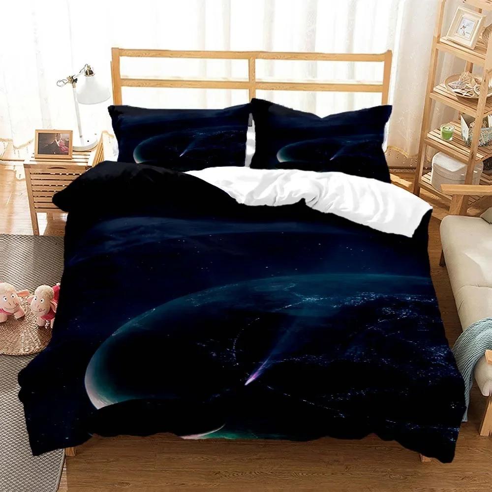 Space Star Bedding Set 2-3Pcs Bedroom Quilt Cover Set Single Double Size Polyester Duvet Cover Pillowcase for Adult Boy Girl