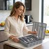 PP Lid Drawer-Type Cutlery Organizer with Six-Grids: Large Capacity Storage for Kitchen Knives, Forks, and Spoons