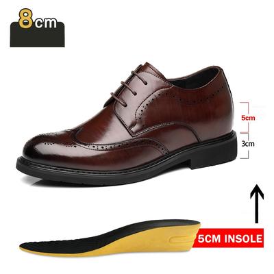 Fashion Men's Dress Brogues Elevator Shoes Platform Breathable Casual Business Luxury Genuine Leather Heightening Shoes 6 8CM Taller Man