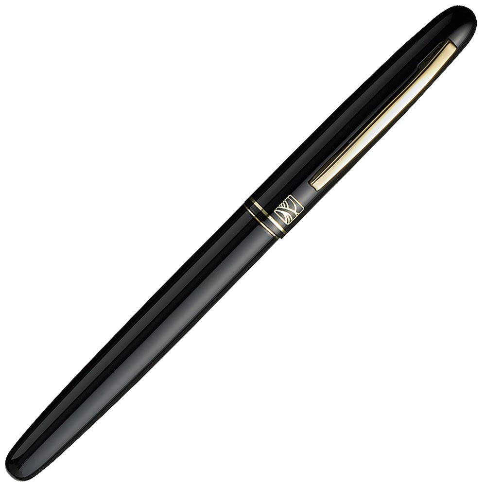 Kuretake Fountain Brush Pen, Lacquer-Style Black Barrel, Gift Set with Gift Card