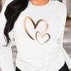 Damen Frühjahrs- und Herbstkleidung Buntes Herz Aufdruck T-Shirt Langarm Rundhals Freizeit Oberteil