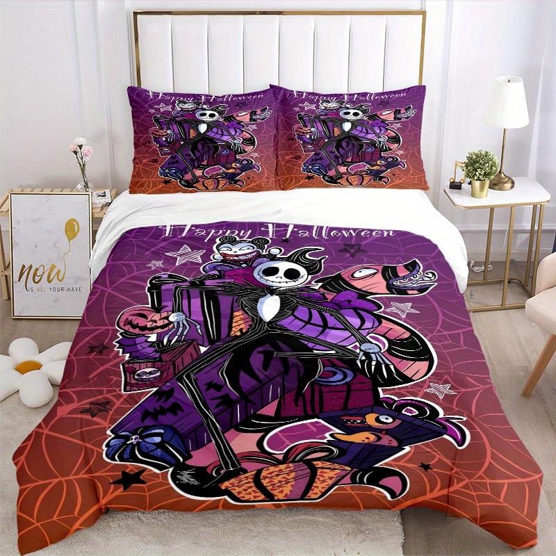 3pcs Happy Halloween Jack Quilt Cover Set (1 Quilt Cover + 2 Pillowcases Without Pillow Core), High-Definition Printing for Home and Dormito