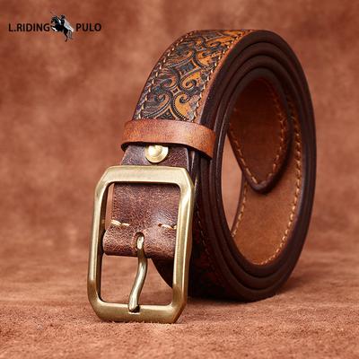 Thickened Genuine Leather Double-sided Leather Belt Men's Genuine Leather Personalized Pattern Belt