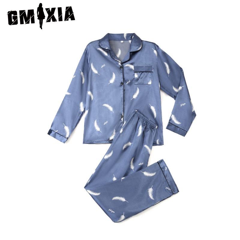 GMXIA Dames todelt loungewear-pysjamas i stretchsateng