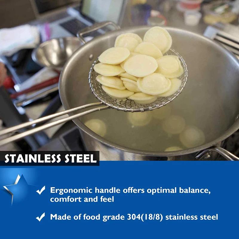 Heavy-duty Stainless Steel Spider Strainer, Skimmer for Cooking, Frying & Draining- Kitchen Tools