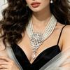 Elegant Korean-Style Multi-Layer Pearl Necklace Earring Set With Crystal Accents Party Evening Wear