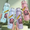 1PC School Bag Globe Bow Pattern 750ml Color Plastic Sports Water Bottle Leakproof Flip Straw Lid Suitable for Sports Office Home Use